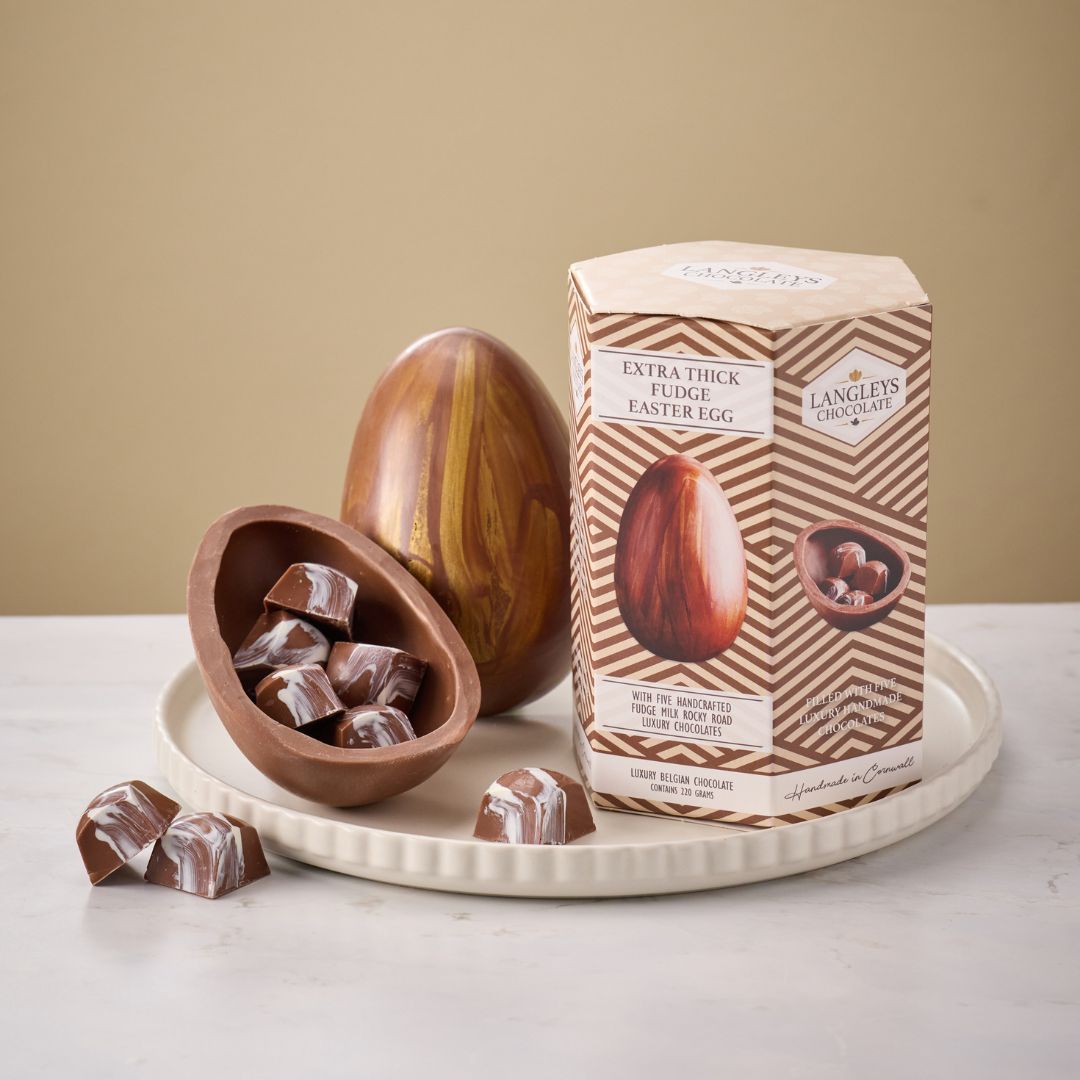 Langleys Milk Chocolate Easter Egg with Cornish Fudge Rocky Road (220g)