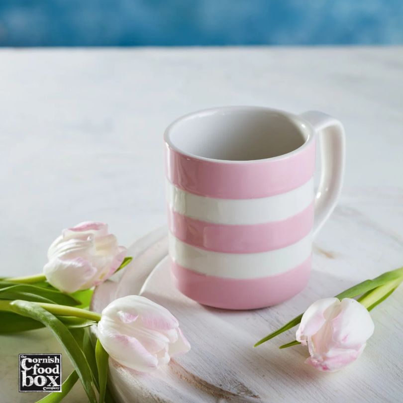 Cornishware pink and white stripe mug 10oz