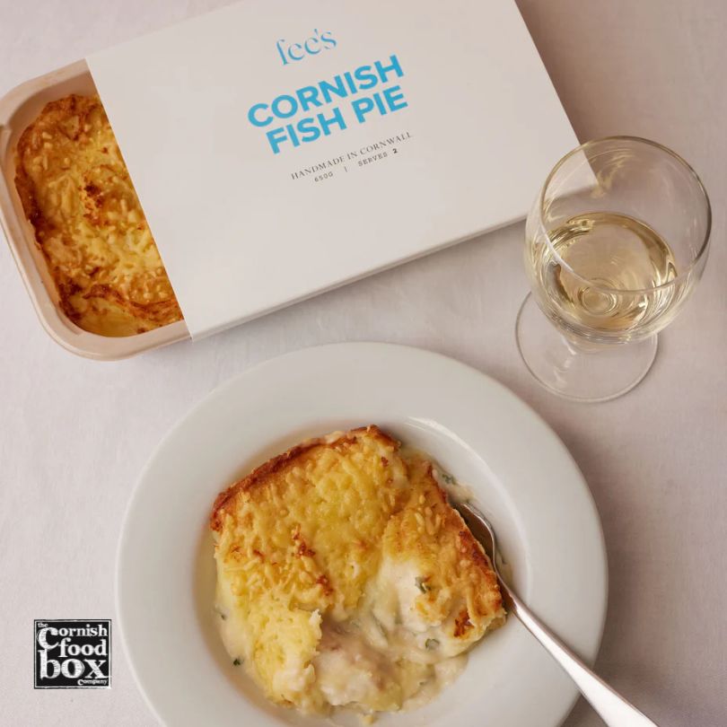 Handmade Cornish fish pie ready to cook – creamy sauce, fresh fish and buttery mash topping
