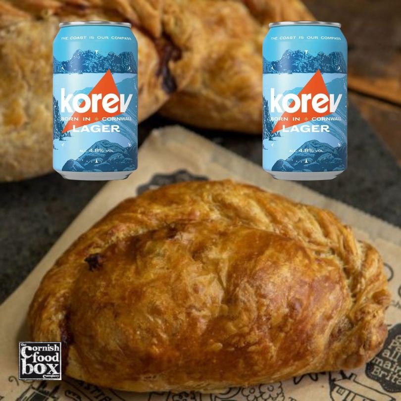 Pasty and Pint Hamper with traditional Cornish pasty and Korev lager in gift box