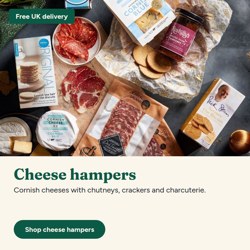 Cornish cheese hampers with free UK delivery