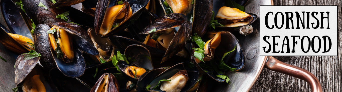 The Cornish Food Box Company Cornish Seafood banner - Mussels in pan