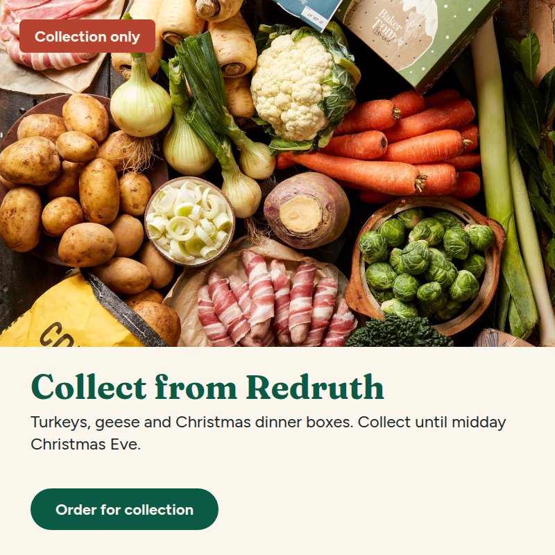 Turkeys and Christmas dinner boxes, collect from Redruth until midday Christmas Eve