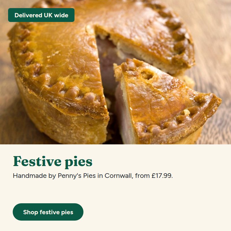 Handmade festive pies delivered UK wide